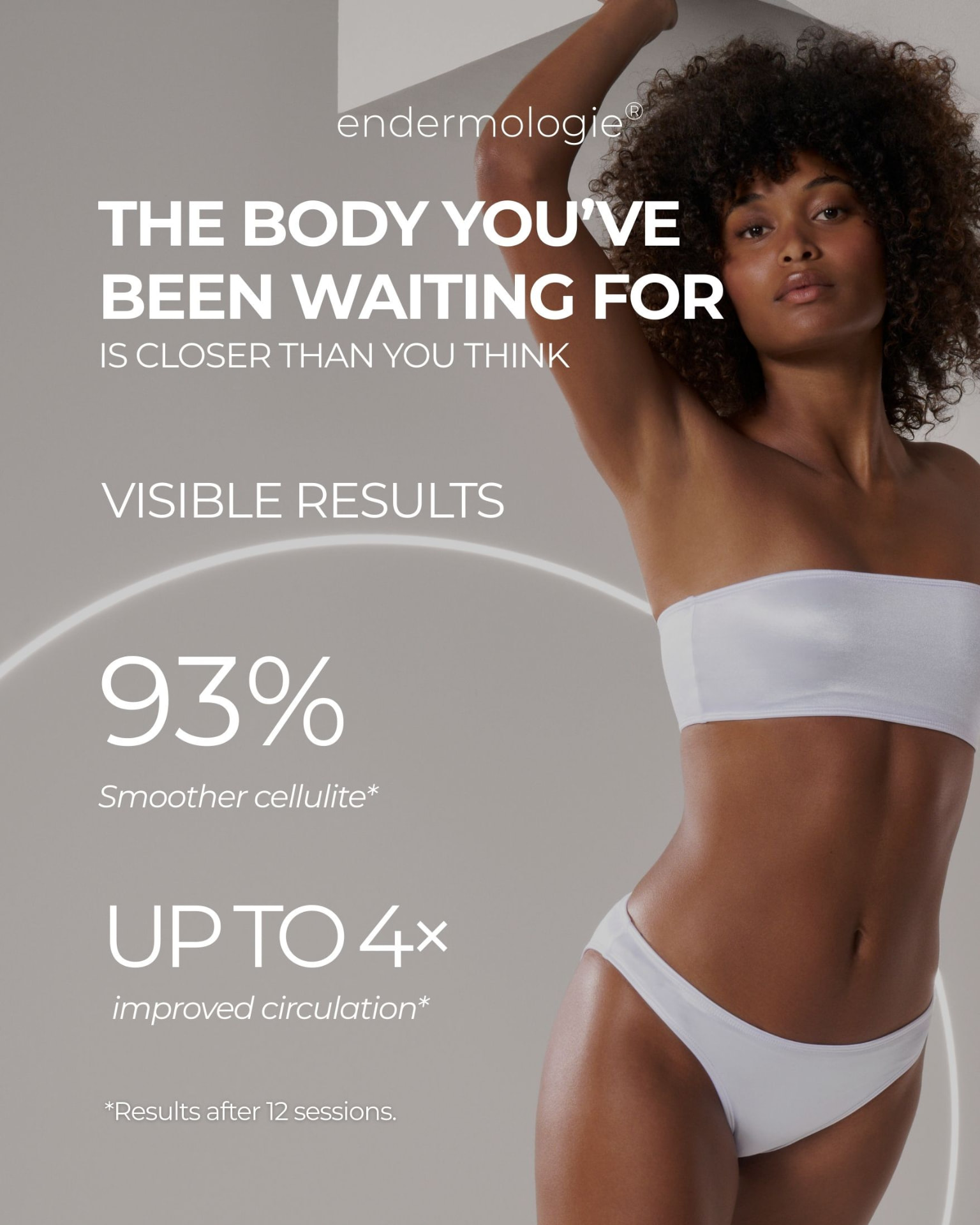Black woman modeling smooth, radiant skin for Endermologie body treatments.